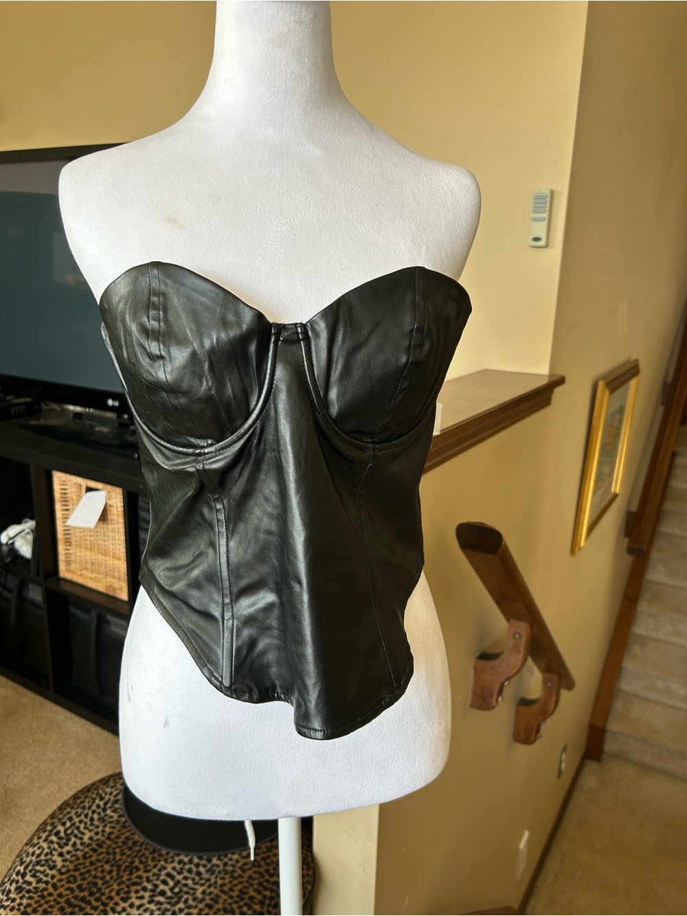 Black Faux Leather/ Pleather Bustier Top